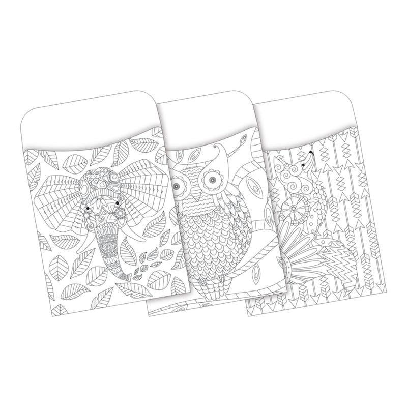 Barker Creek Peel & Stick Library Pockets, Color Me! Bohemian Animals, Pack Of 30 MPN:BC1240
