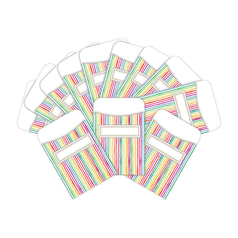 Barker Creek Peel & Stick Library Pockets, 3in x 5in, Stripes, Pack Of 60 Pockets MPN:BC3817