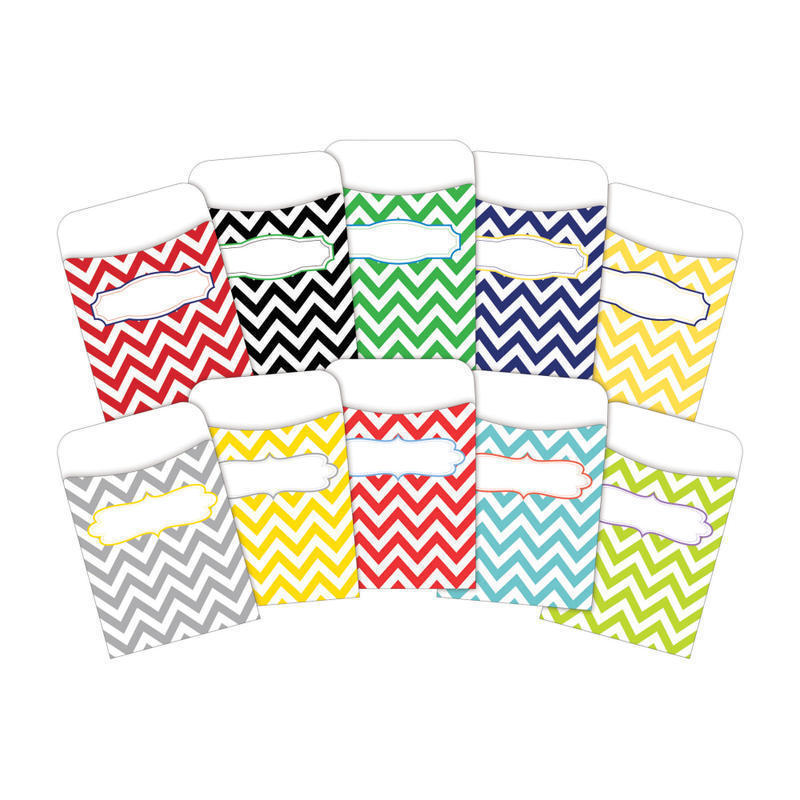 Barker Creek Peel And Stick Library Pockets, 3in x 5in, Chevron Beautiful/Chevron Nautical, Pack Of 60 Pockets MPN:BC3852