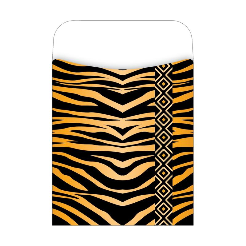 Barker Creek Peel & Stick Library Pockets, 3 1/2in x 5 1/8in, Tiger, Pack Of 30 MPN:LL1221