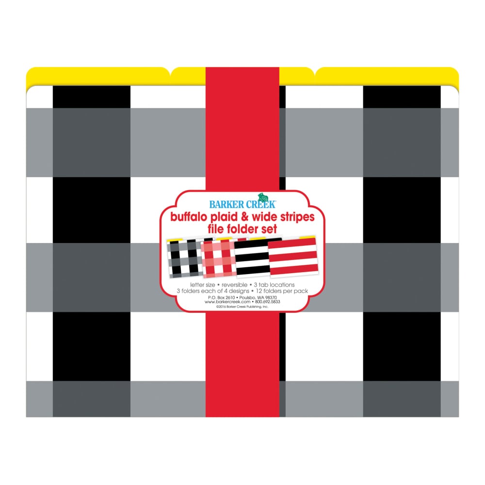 Barker Creek File Folders, Letter Size, Buffalo Plaid/Wide Stripes, Pack Of 12 MPN:BC1341