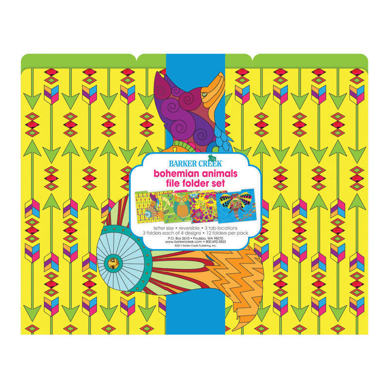 Barker Creek File Folders, Letter Size, Bohemian Animals, Pack Of 12 MPN:BC1342