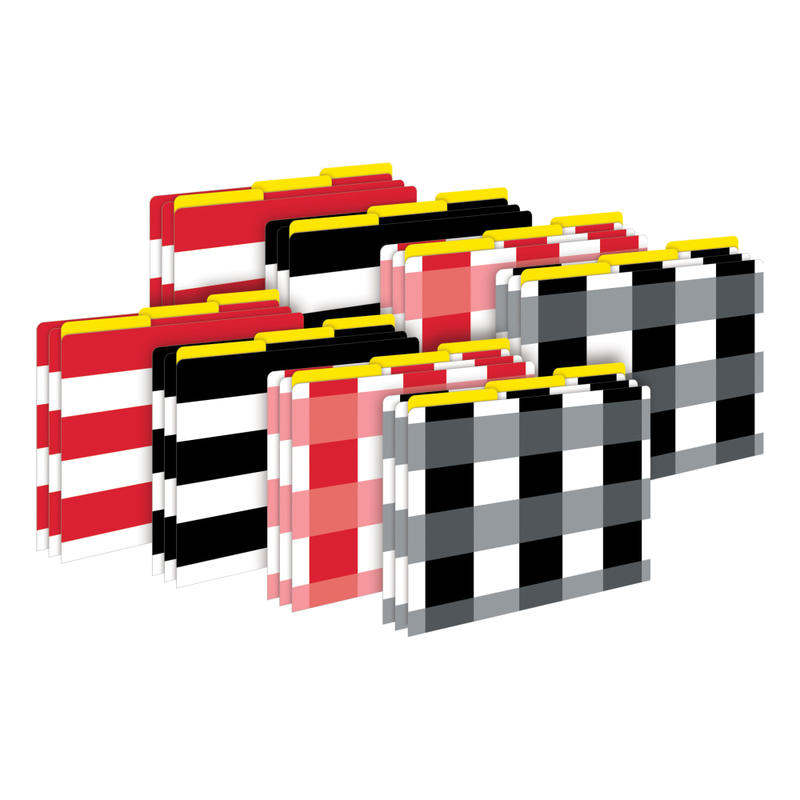 Barker Creek Tab File Folders, Letter Size, Buffalo Plaid/Wide Stripes, Pack Of 24 Folders MPN:BC3962