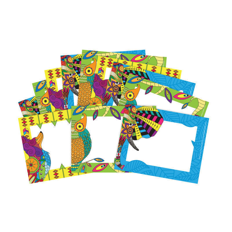 Barker Creek Name Badges/Self-Adhesive Labels, 3 1/2in x 2 3/4in, Bohemian Animals, Pack Of 45 MPN:BC1548