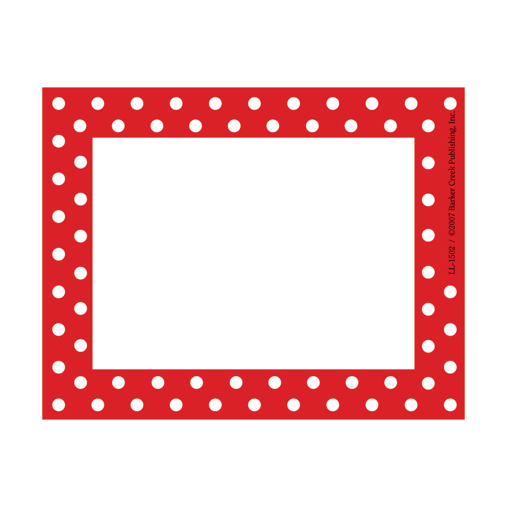 Barker Creek Self-Adhesive Name Badge Labels, 3 1/2in x 2 3/4in, Red-And-White Dots, Pack Of 45 MPN:LL1502