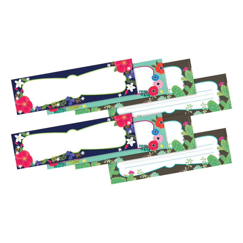 Barker Creek Double-Sided Name Plates, 12in x 3-1/2in, Petals & Prickles, Set Of 36 Name Plates, Pack Of 2 Sets MPN:BC3537
