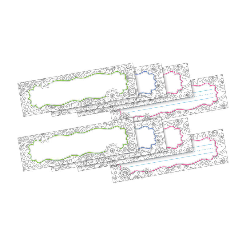 Barker Creek Double-Sided Name Plates, 12in x 3 1/2in, Color Me Garden, Pack Of 72 Name Plates MPN:BC3810
