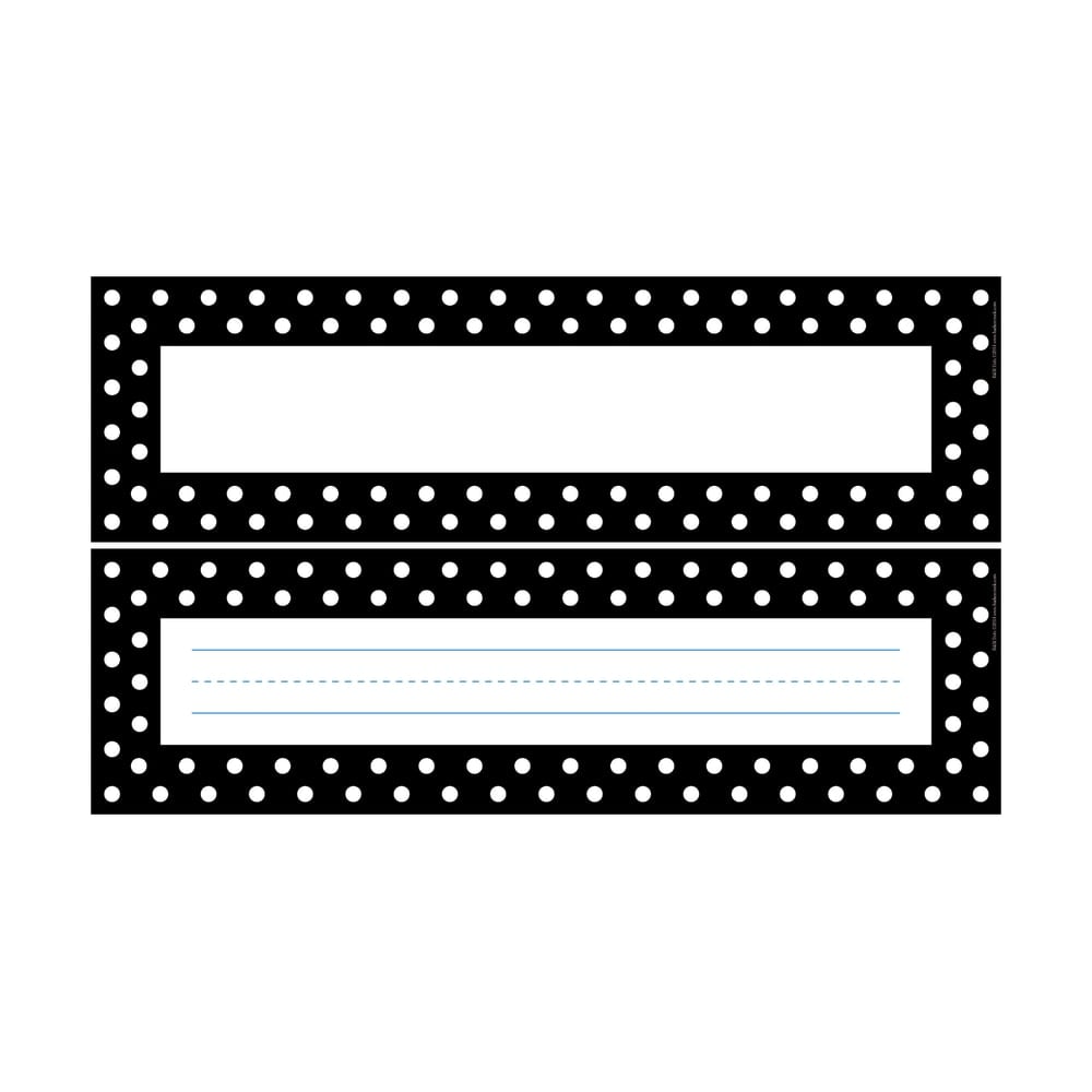 Barker Creek Single-Sided Desk Tags/Bulletin Board Signs, 12in x 3 1/2in, Black-And-White Dots, Pre-K To Grade 6, Pack Of 36 MPN:LL1405