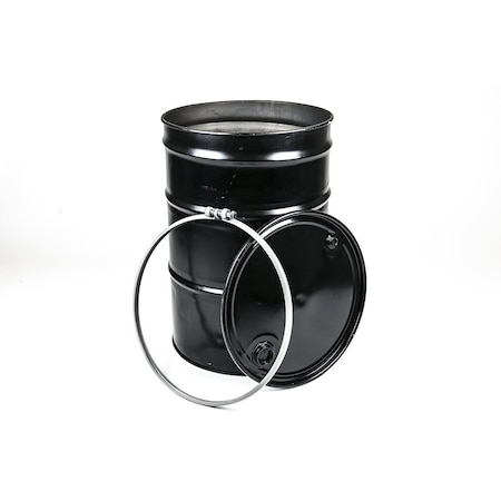 Reconditioned Open Head Drum, 55 gal, Bolt Locking Ring, 18 ga Steel, Black MPN:OH55-3R-F-RECON