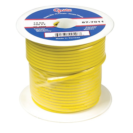 Primary Wire, GPT, 22 AWG, 1C C, Yellow, PVC, Stranded, 60V, 100 ft. MPN:87-9111