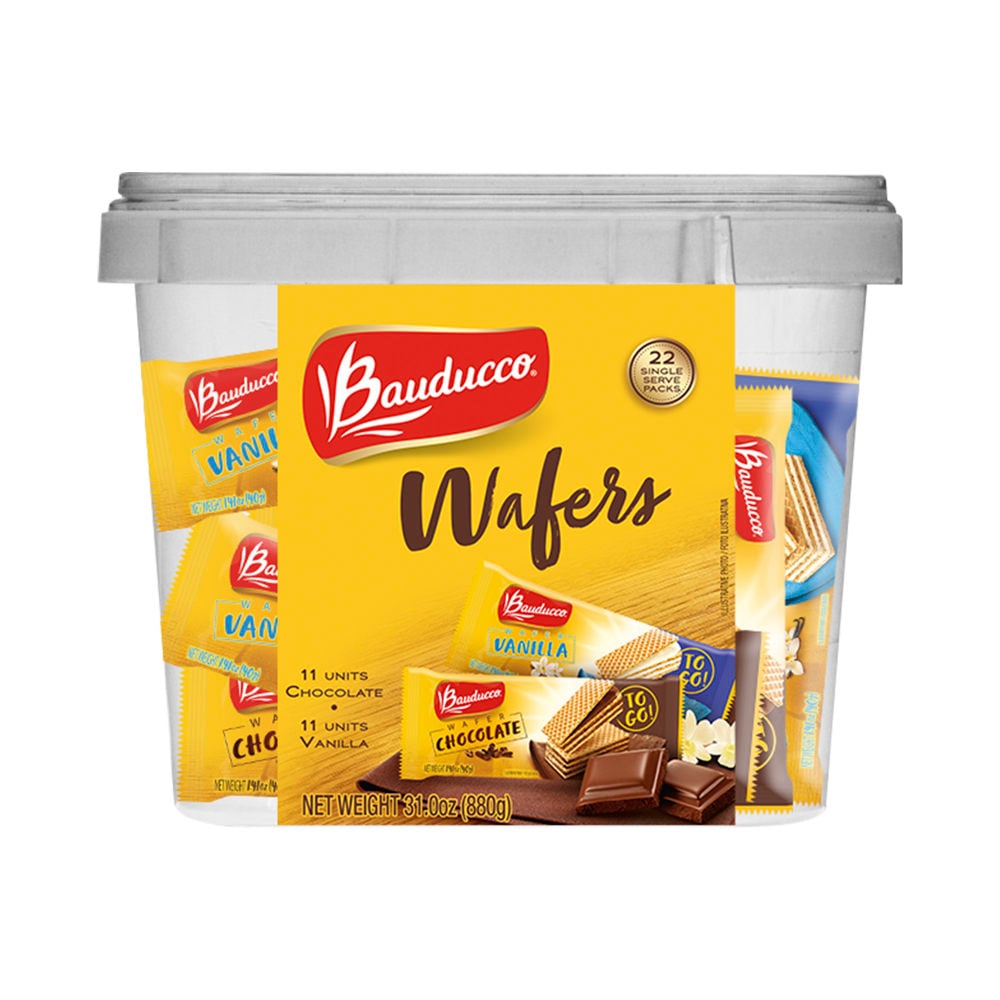 Bauducco Foods Chocolate And Vanilla Wafers, 31 Oz, 22 Wafers Per Tub, Case Of 6 Tubs MPN:0678
