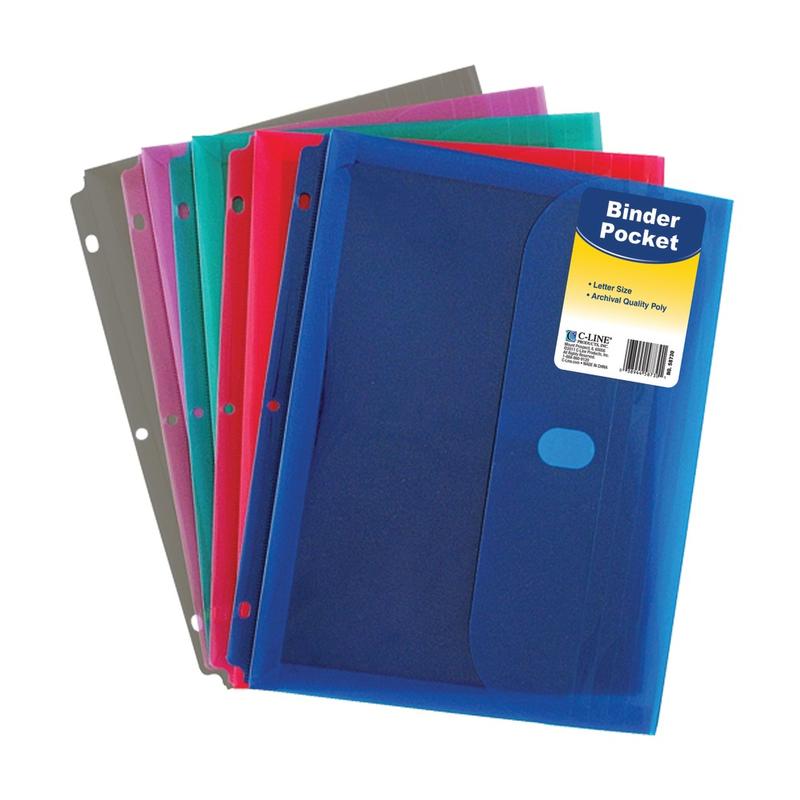 C-Line Binder Pockets With Hook-And-Loop Closure, 8 1/2in x 11in, Assorted Colors, Pack Of 18 MPN:CLI58730BN
