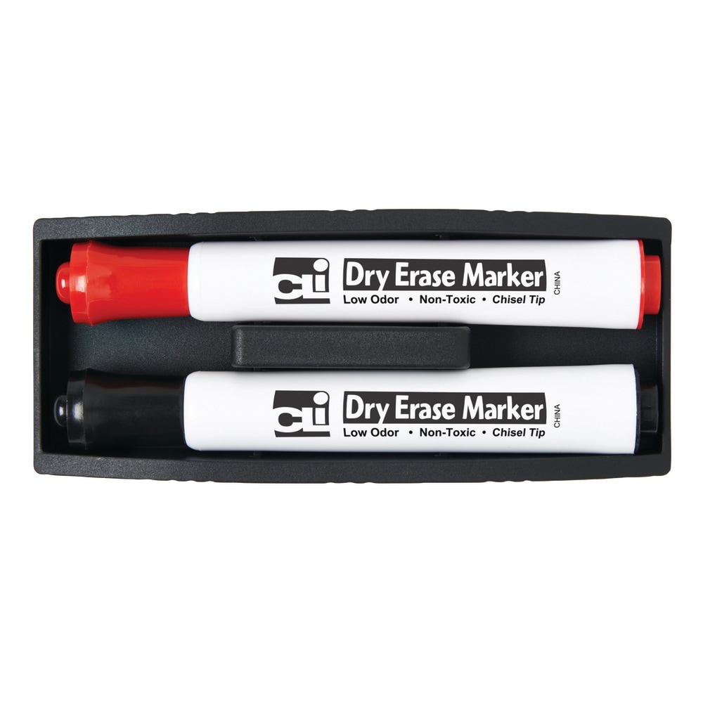 Charles Leonard, Inc. Magnetic Whiteboard Eraser With 2 Markers, 5 1/4in x 2in, Black, Pack Of 6 MPN:CHL74532BN