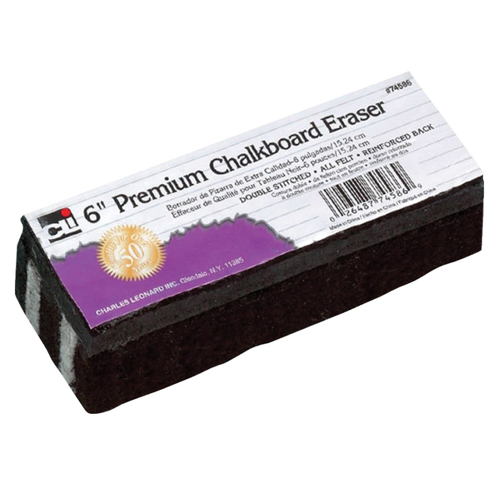 Charles Leonard Premium Chalkboard Eraser, 6in x 2in, Black, Pack Of 12 MPN:CHL74586BN