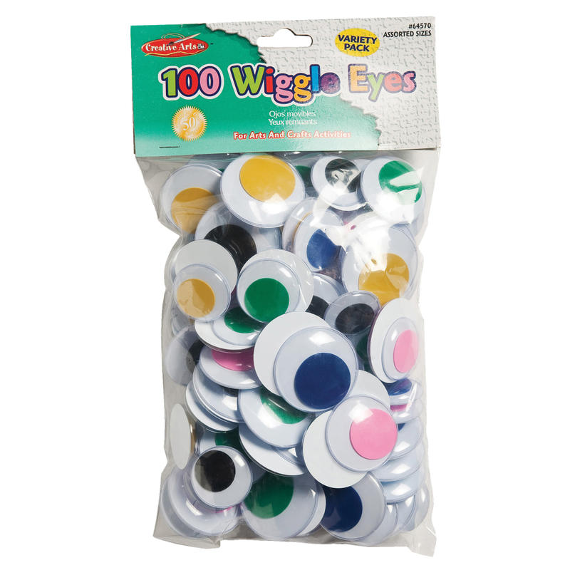 Charles Leonard Jumbo Round Wiggle Eyes, Assorted Colors And Sizes, 100 Per Bag, Pack Of 2 Bags MPN:CHL64570BN