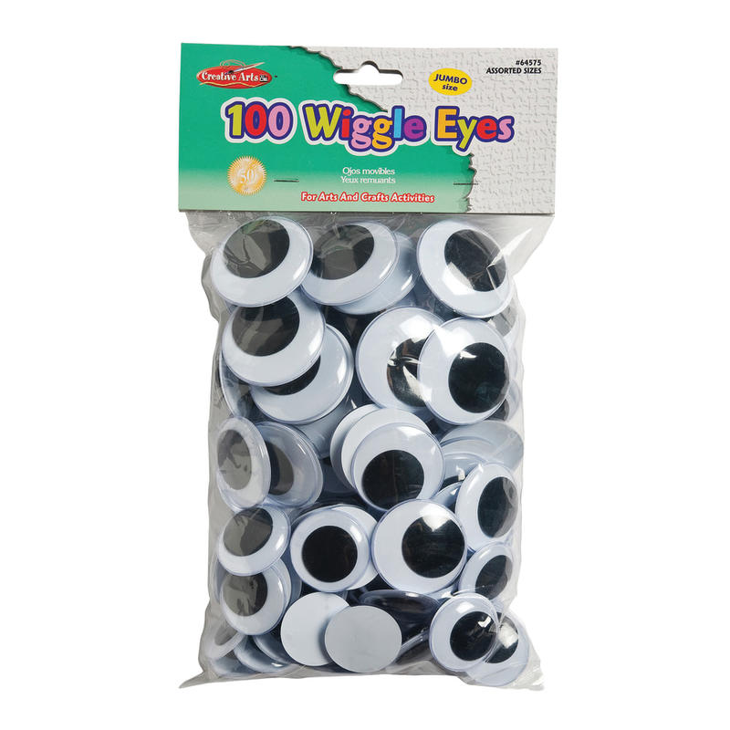 Charles Leonard Jumbo Round Wiggle Eyes, Black, Assorted Sizes, 100 Per Bag, Pack Of 2 Bags MPN:CHL64575BN