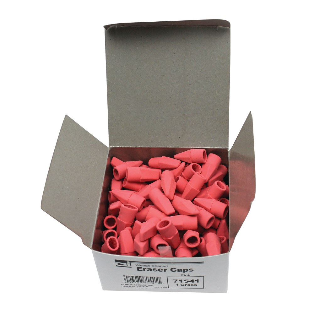 Charles Leonard Economy Wedge-Shaped Eraser Caps, Pink, 144 Erasers Per Box, Pack Of 6 Boxes MPN:CHL71541BN