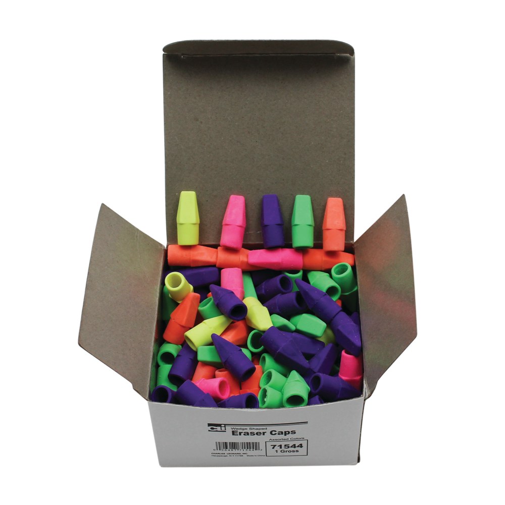 Charles Leonard Economy Wedge-Shaped Eraser Caps, Assorted Colors, 144 Erasers Per Box, Pack Of 6 Boxes MPN:CHL71544BN