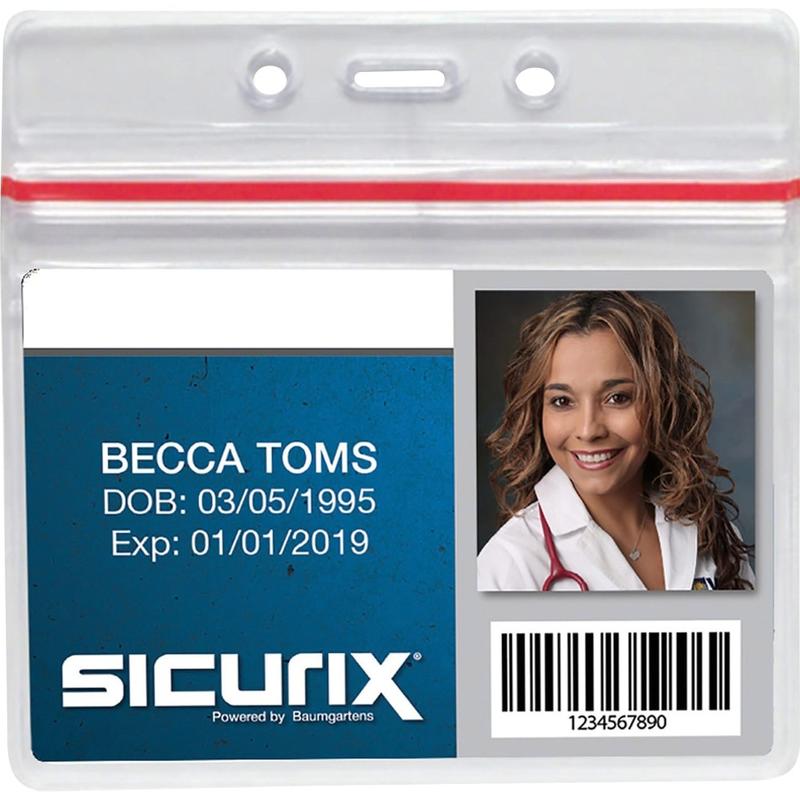 SICURIX Sealable ID Badge Holder - Support 3.75in x 2.62in Media - Horizontal - Vinyl - 50 / Pack - Clear (Min Order Qty 2) MPN:47830