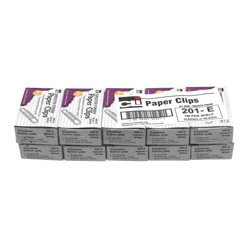 Charles Leonard Gem Paper Clips, 10, 000 Total, Silver, 100 Per Box, Pack Of 100 Boxes MPN:CHL201EBN