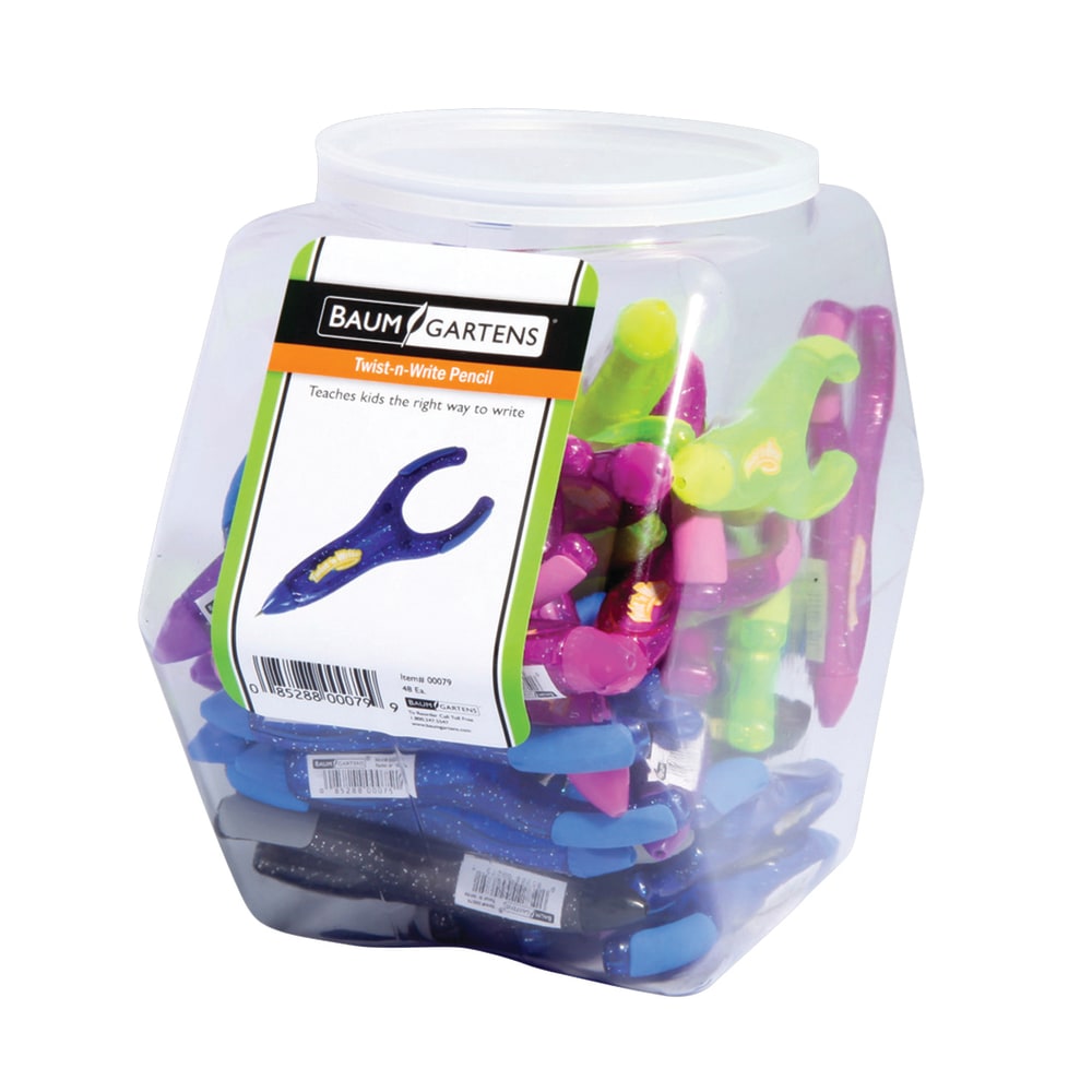 Baumgartens TwistN Write PenAgain Pencils, 0.2 mm, Assorted Barrel Colors, Tub Of 48 MPN:BAUM00079