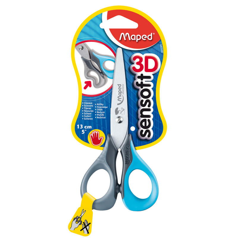 Maped Sensoft Left-Handed Scissors With Flexible Handles, 5in, Blunt, Blue/Gray, Pack Of 12 MPN:MAP693500BN