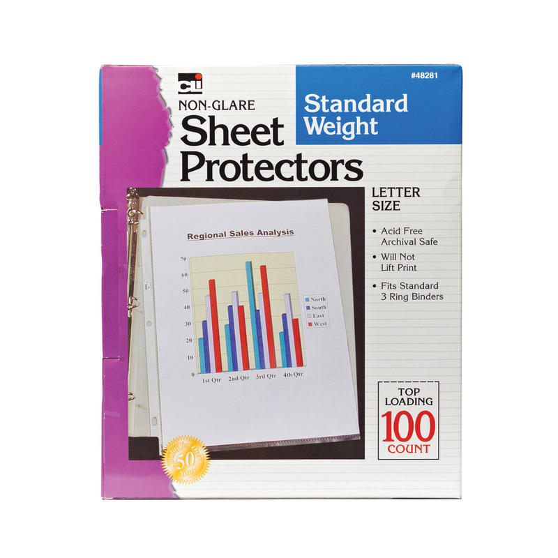 Charles Leonard Top-Loading Sheet Protectors, Non-Glare, 8 1/2in x 11in, Clear, 100 Per Pack, 2 Packs MPN:CHL48281BN