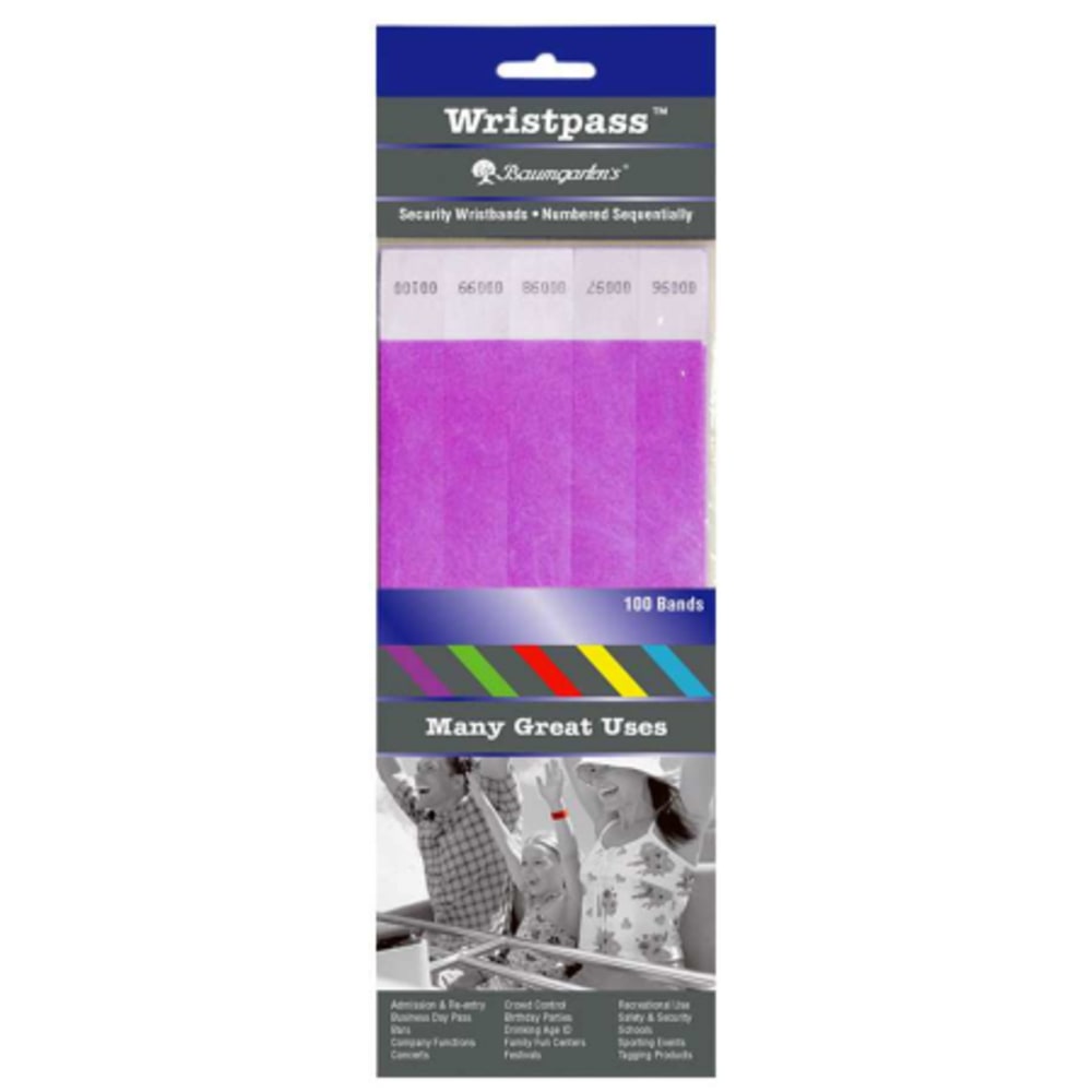 Sicurix Standard Dupont Tyvek Security Wristbands, 10in x 13/16in, Purple, Pack Of 100 (Min Order Qty 5) MPN:85014