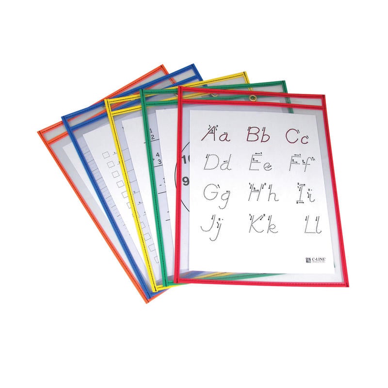 C Line Reusable Dry-Erase Pockets, 9in x 12in, Assorted Primary Colors, Pack Of 5, Set Of 2 Packs MPN:CLI40630BN