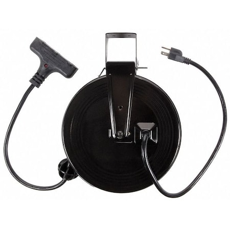 Cord Reel, NEMA 5-15R, 14 AWG, Black Reel Color, 30 ft Length, 3 Outlets MPN:SL-801