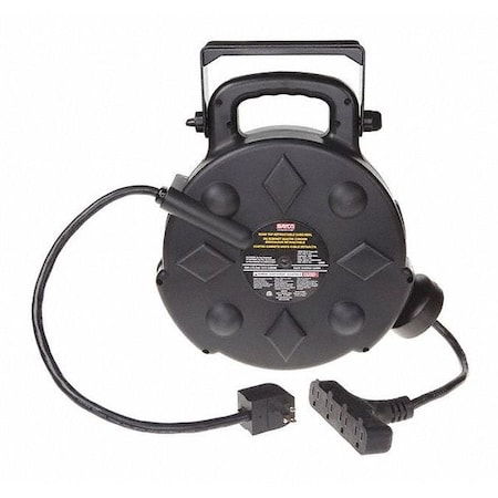 Cord Reel, 12 AWG, Black Reel Color, 50 ft Length, 4 Outlets MPN:SL-8906