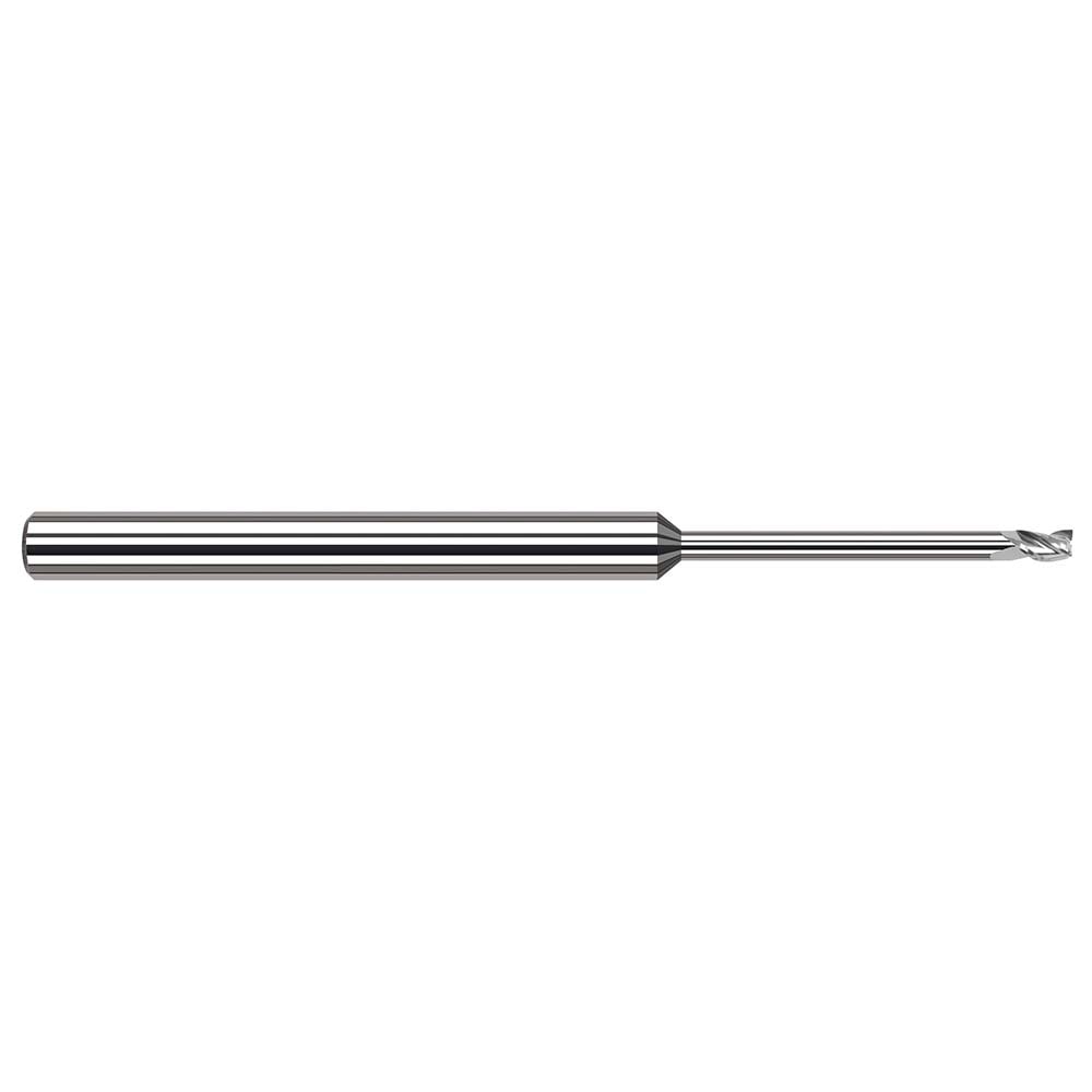 Square End Mill: 3/64'' Dia, 0.07'' LOC, 1/8'' Shank Dia, 2-1/2'' OAL, 3 Flutes, Solid Carbide MPN:35447