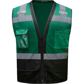 GSS Enhanced Visibility Premium Heavy Duty Vest w/ Multi Pockets S/M Dark Green 1206-SM/MD