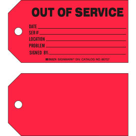 Brady® 86757 Out Of Service Production Tag 100/Pkg Cardstock 5-3/4