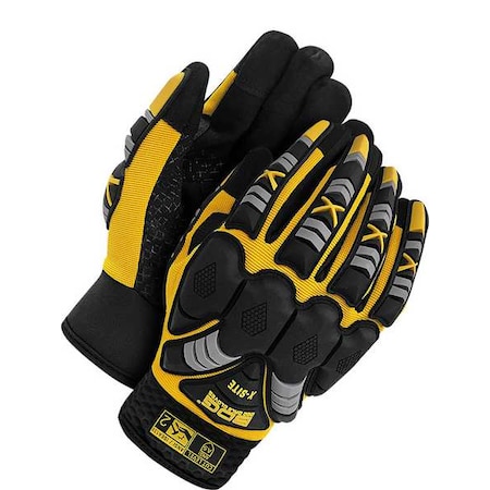 X-Site Mechanics Gloves, Synthetic Leather Palm, Spandex Back, 2XL, Black/Yellow MPN:20-1-10400-X2L