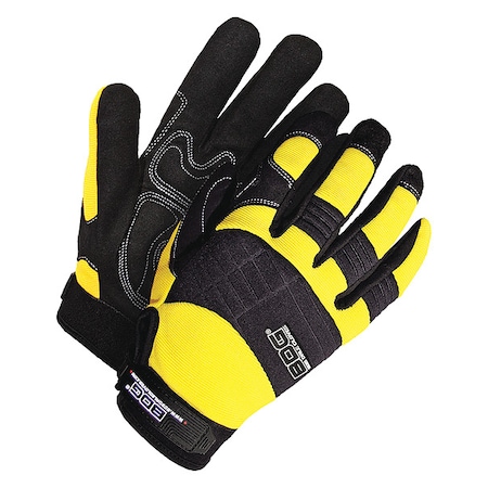 X-Site Mechanics Gloves, Synthetic Leather Palm, Spandex Back, L, Black/Yellow MPN:20-1-10605Y-L