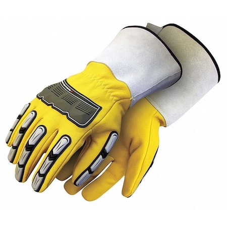 Leather Drivers Gloves, Gauntlet Cuff, Wing Thumb, Yellow, L, 1 PR MPN:20-1-10696-L