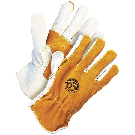 Leather Drivers Gloves, Shirred Slip-On Cuff, Keystone Thumb, Gold/Pearl, S, 1 PR MPN:20-1-148-S