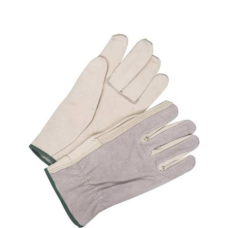 Leather Drivers Gloves, Shirred Slip-On Cuff, Straight Thumb, Beige / Gray, M, 1 PR MPN:20-1-1592-10