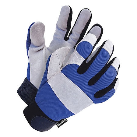 X-Site Mechanics Gloves, Cowhide Palm, Spandex Back, L, Black/Blue MPN:20-9-1200-L