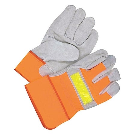 Leather Gloves, Cowhide, Safety Cuff, Wing Thumb, Full Finger, Orange/Gray, L, 1 PR MPN:30-1-1003