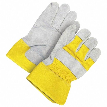 Leather Gloves, Cowhide, Safety Cuff, Wing Thumb, Full Finger, Gray/Yellow, L, 1 PR MPN:30-1-1008Y