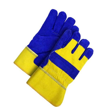 Leather Gloves, Cowhide, Safety Cuff, Wing Thumb, Full Finger, Blue / Yellow, XL, 1 PR MPN:30-9-373-A-XL
