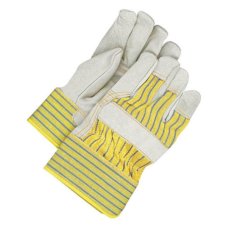 Leather Gloves, Cowhide, Safety Cuff, Wing Thumb, Full Finger, Blue/Tan/Yellow, L, 1 PR MPN:40-1-1511PP