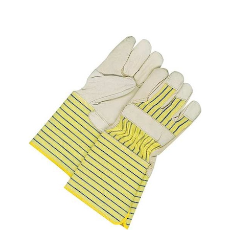 Leather Gloves, Cowhide, Gauntlet Cuff, Wing Thumb, Full Finger, Beige / Blue/Yellow, L, 1 PR MPN:40-1-1511W-5