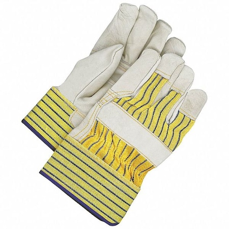 Leather Gloves, Cowhide, Safety Cuff, Wing Thumb, Full Finger, Blue/Tan/Yellow, S, 1 PR MPN:40-1-1511W