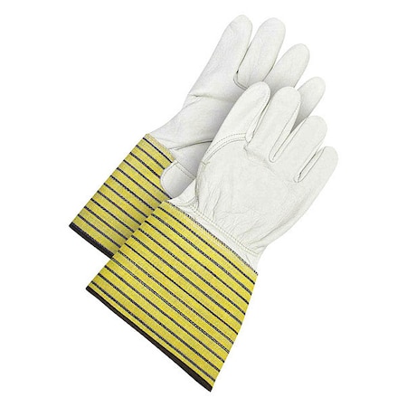 Leather Gloves, Cowhide, Safety Cuff, Wing Thumb, Full Finger, Blue/Pearl/Yellow, S, 1 PR MPN:40-1-2510-W