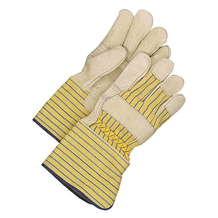 Leather Gloves, Cowhide, Safety Cuff, Wing Thumb, Full Finger, Blue/Tan/Yellow, L, 1 PR MPN:40-1-2812EY5