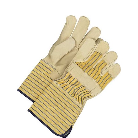 Leather Gloves, Cowhide, Gauntlet Cuff, Wing Thumb, Full Finger, Beige / Blue/Yellow, L, 1 PR MPN:40-1-281EY5U