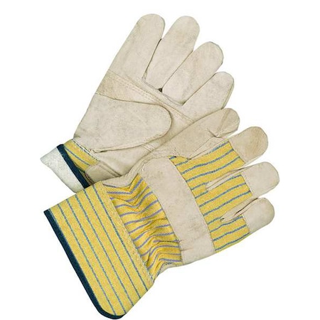 Leather Gloves, Cowhide Palm, Safety Cuff, Beige / Blue/Yellow, 1 PR MPN:40-9-173PP